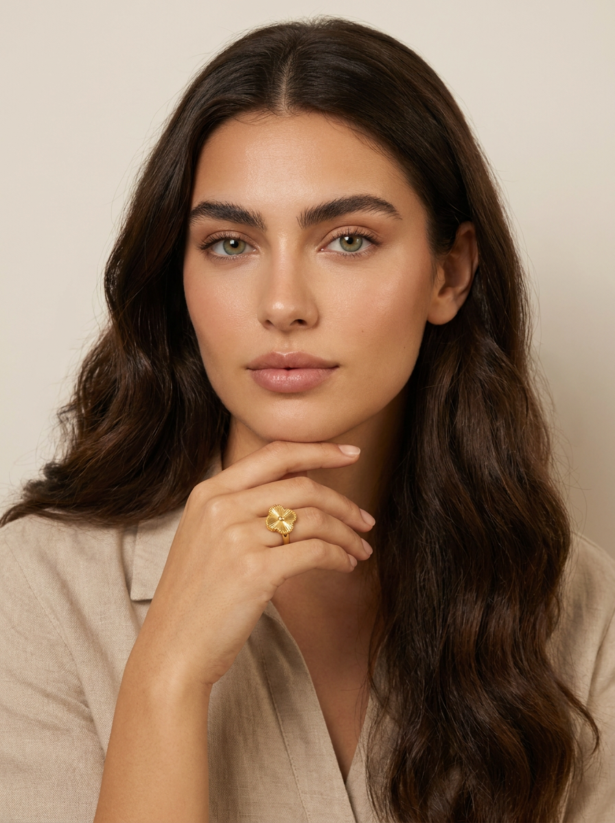 Golden Floral Adjustable Ring