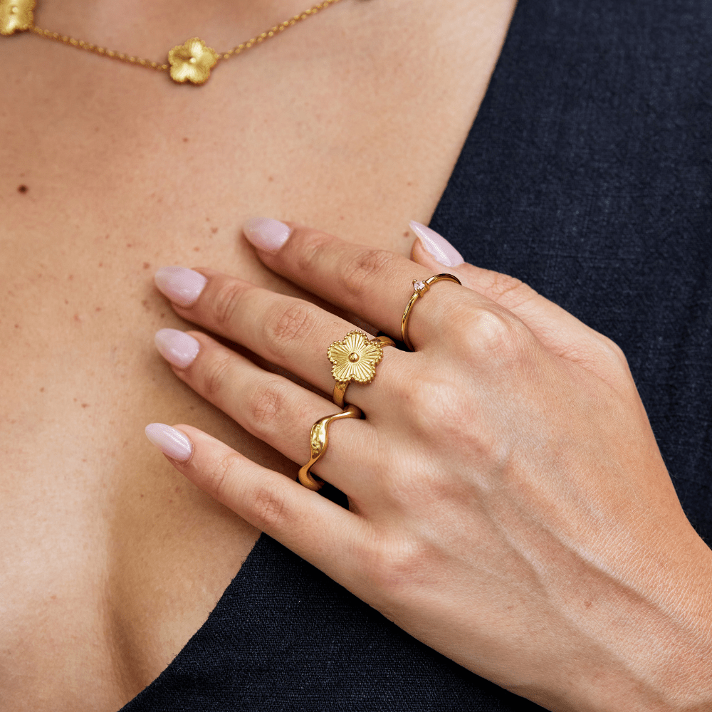 Golden Floral Adjustable Ring