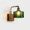 Green Glass Wall Lamp with Wooden Base