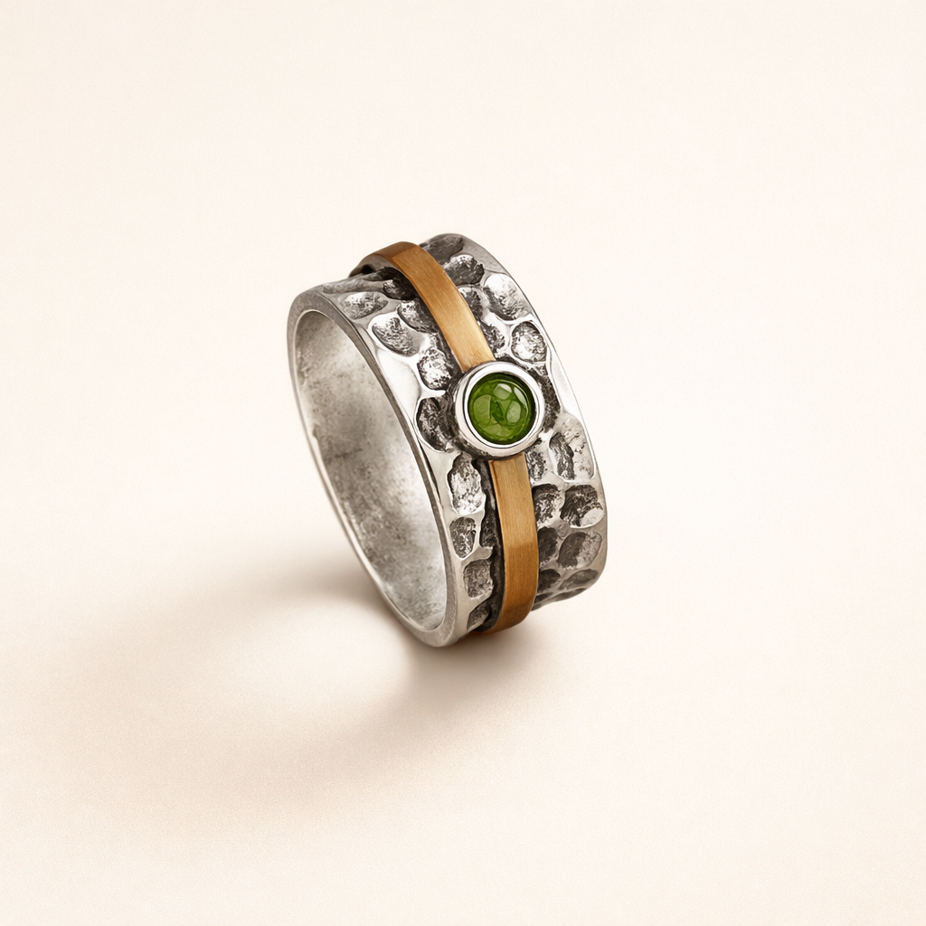 Hammered Two-Tone Gemstone Ring - Elowen