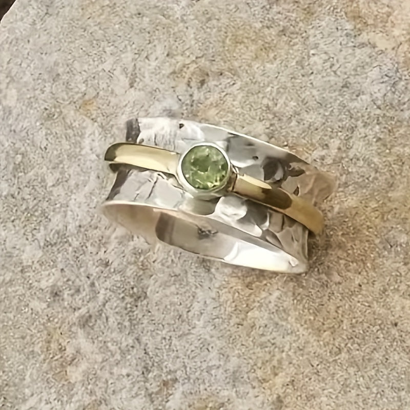 Hammered Two-Tone Gemstone Ring - Elowen