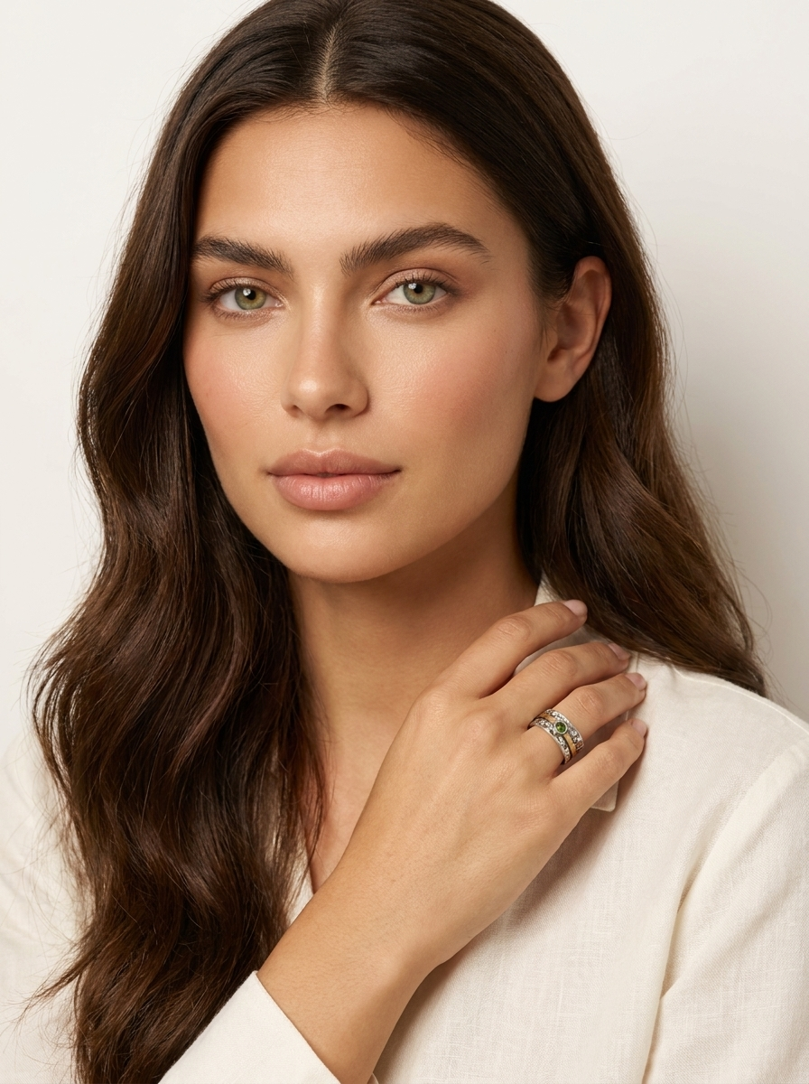Hammered Two-Tone Gemstone Ring - Elowen