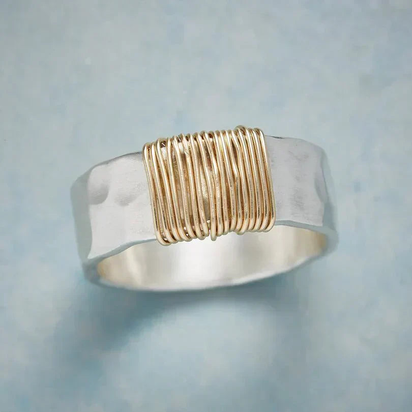 Hammered Two-Tone Statement Ring - Elodie