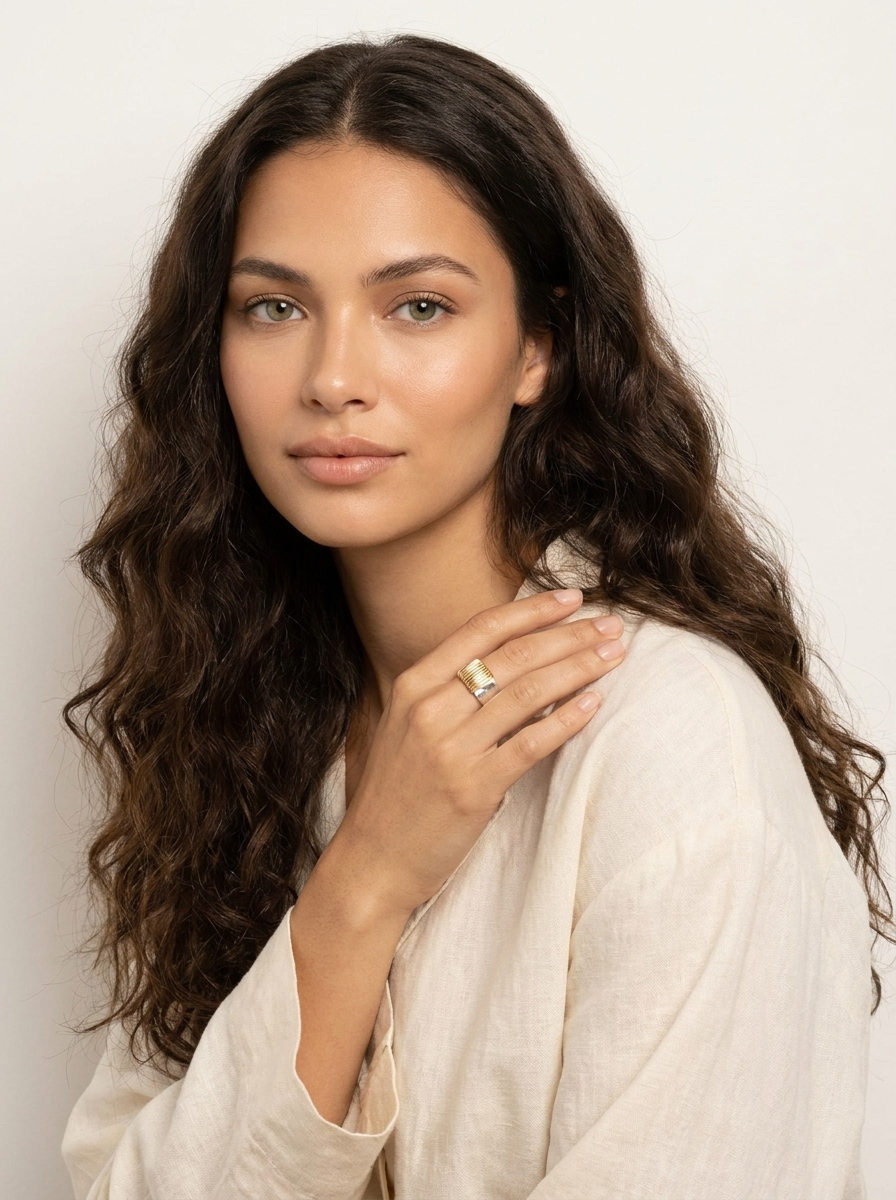 Hammered Two-Tone Statement Ring - Elodie