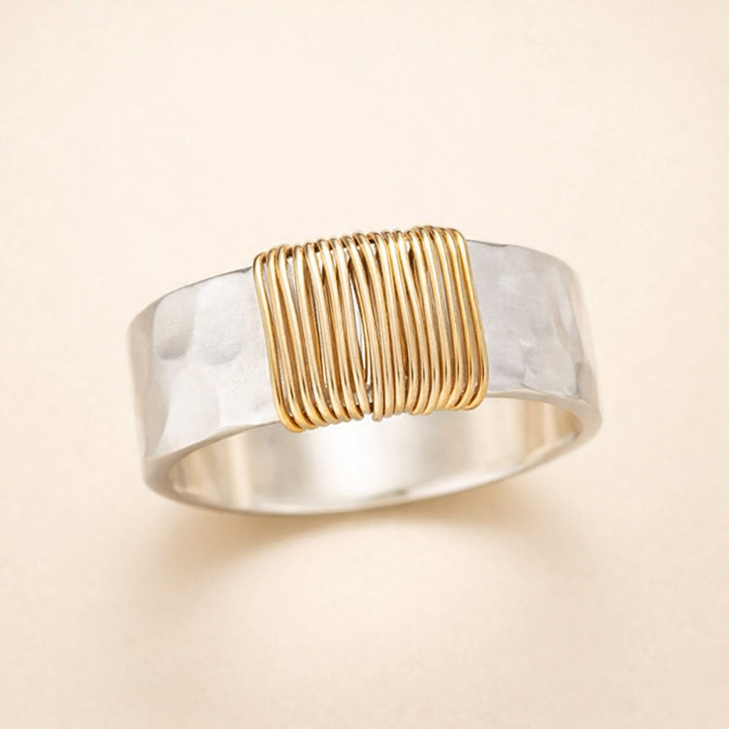 Hammered Two-Tone Statement Ring - Elodie