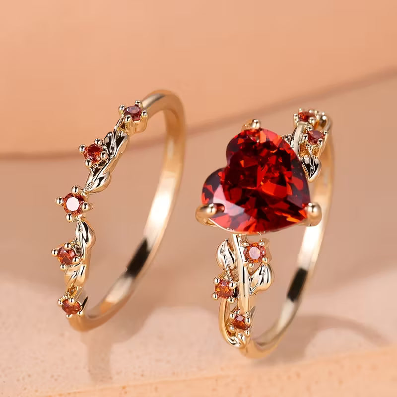 Heart Ruby Ring Set