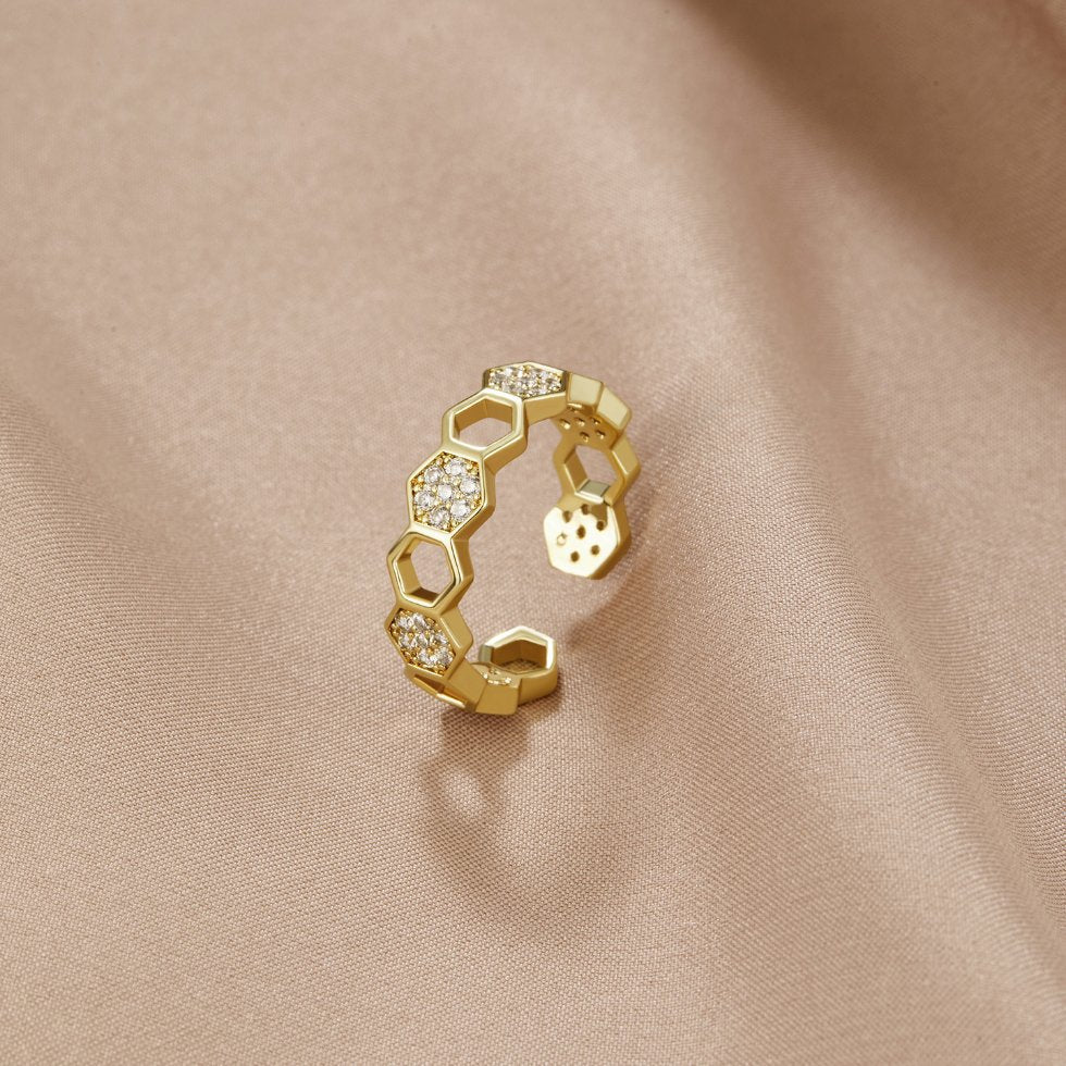 Honeycomb Crystal Open Ring