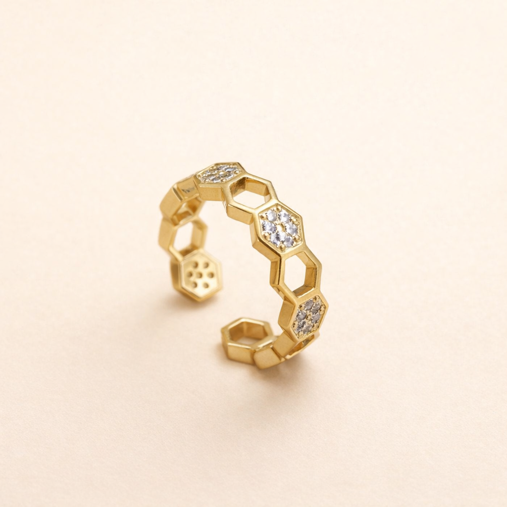 Honeycomb Crystal Open Ring