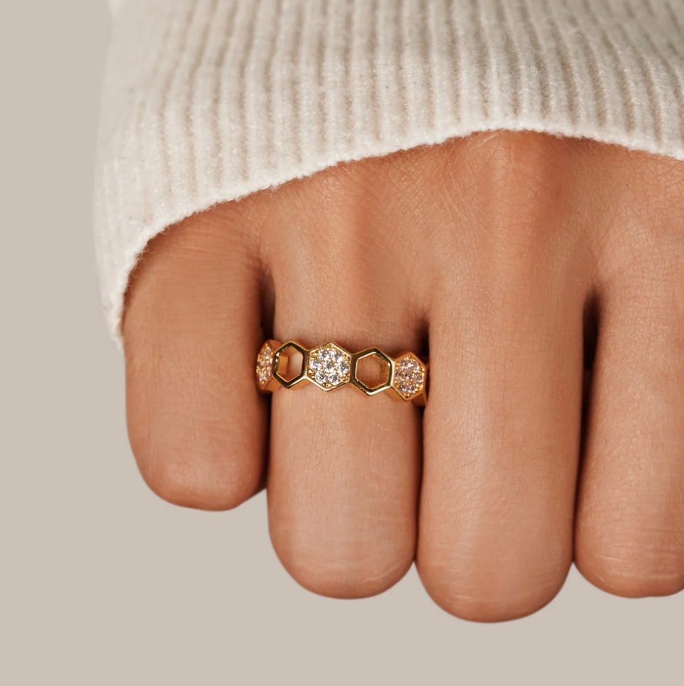 Honeycomb Crystal Open Ring