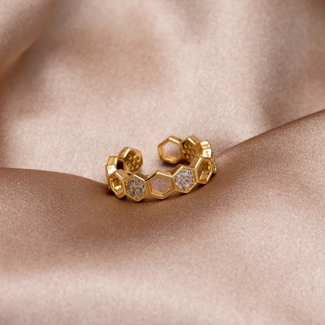 Honeycomb Crystal Open Ring