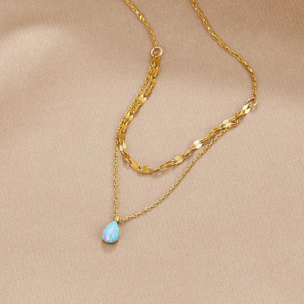 Layered Opal Drop Necklace
