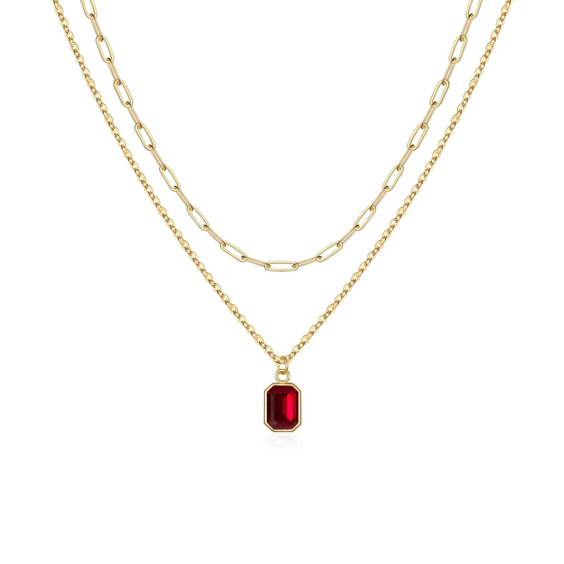 Layered Ruby Pendant Necklace