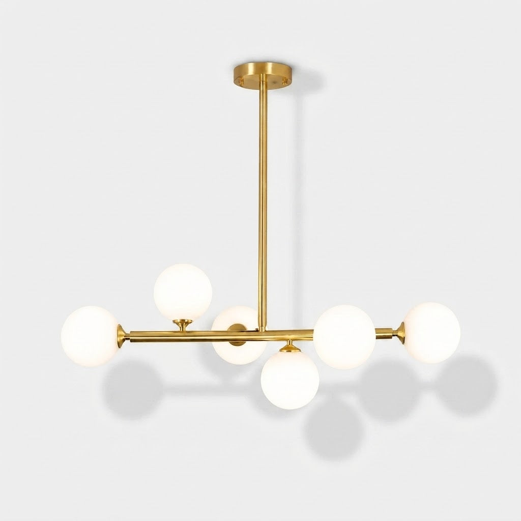 Mid Century Modern Opal White Glass Globe Kitchen Chandelier