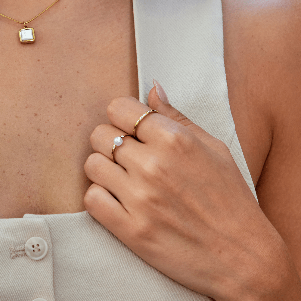 Pearl Crystal Gold Ring