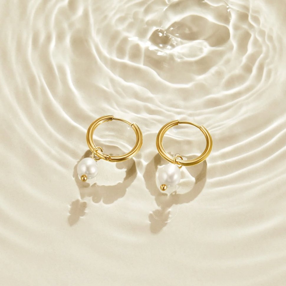 Pearl Drop Hoop Earrings