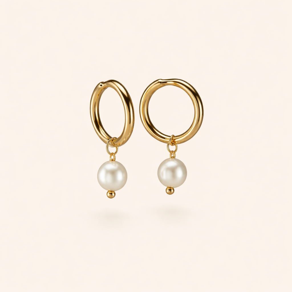Pearl Drop Hoop Earrings