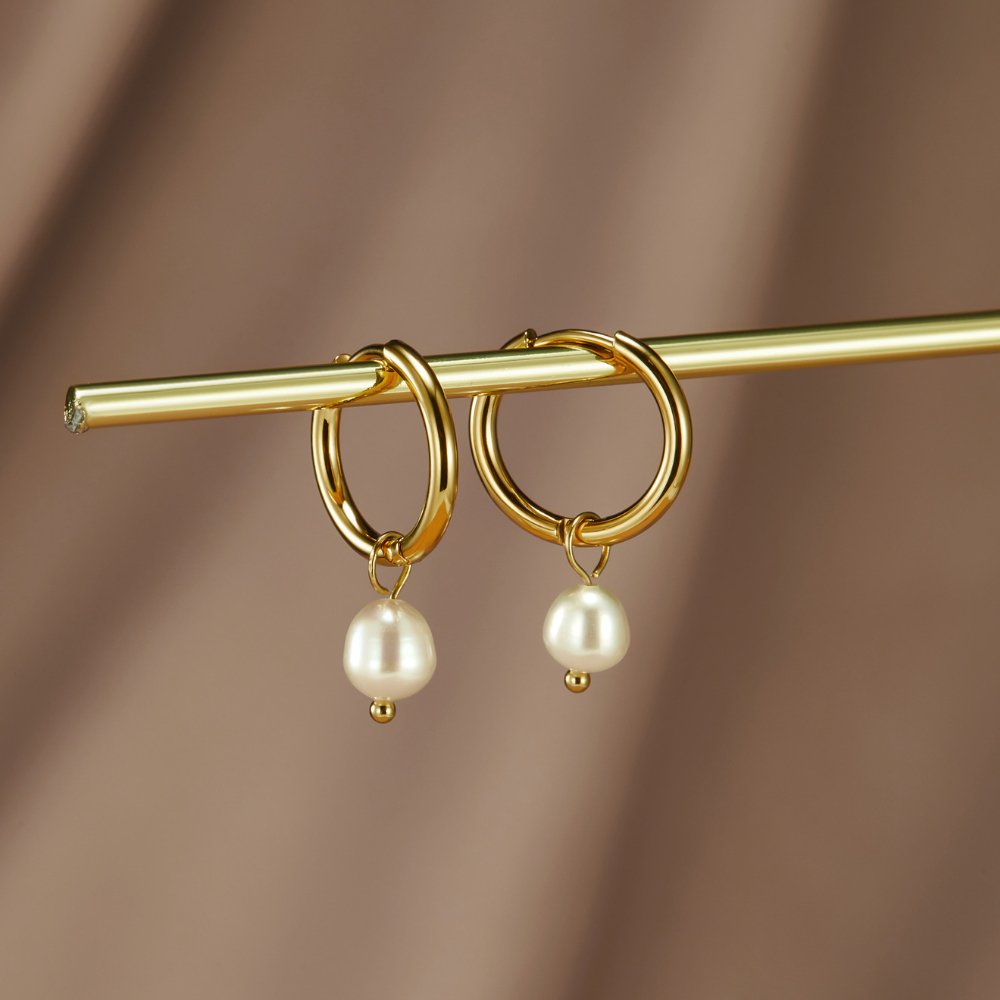 Pearl Drop Hoop Earrings