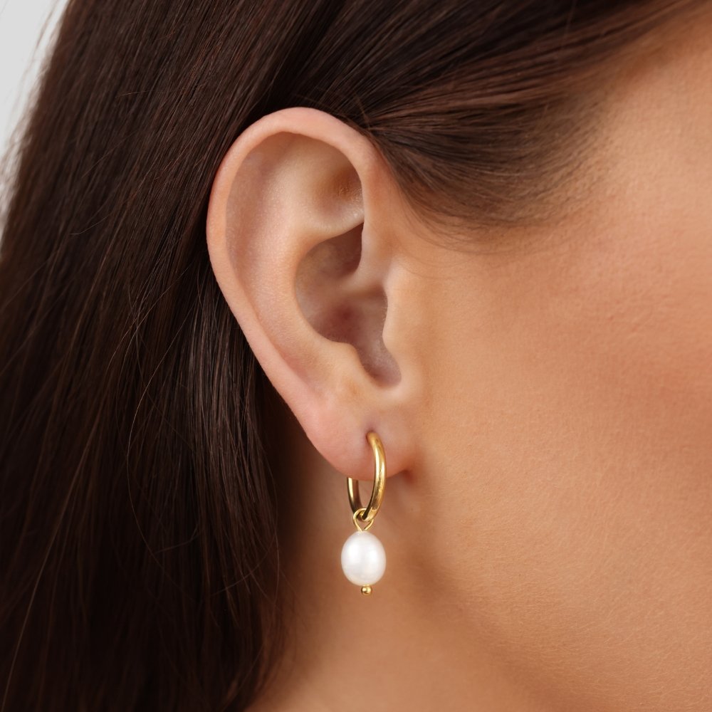 Pearl Drop Hoop Earrings