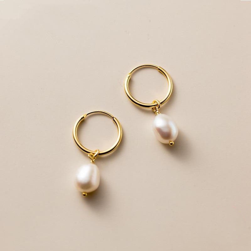 Pearl Drop Hoop Earrings