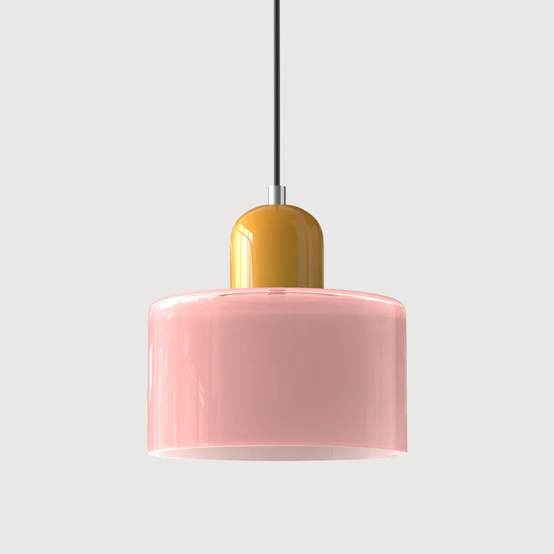 Retro Pendant Light with Orange Glass Shade & Green Top