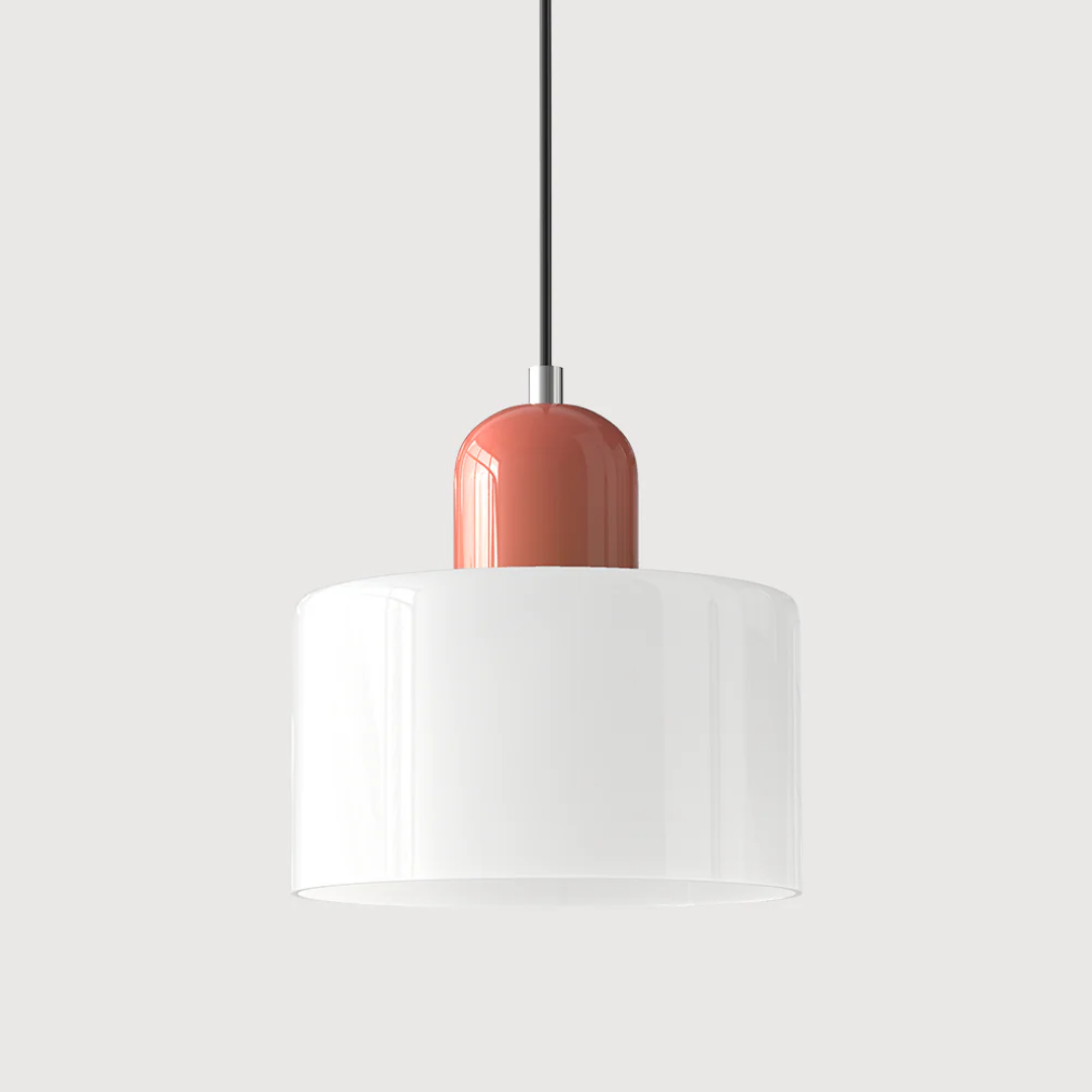 Retro Pendant Light with Orange Glass Shade & Green Top