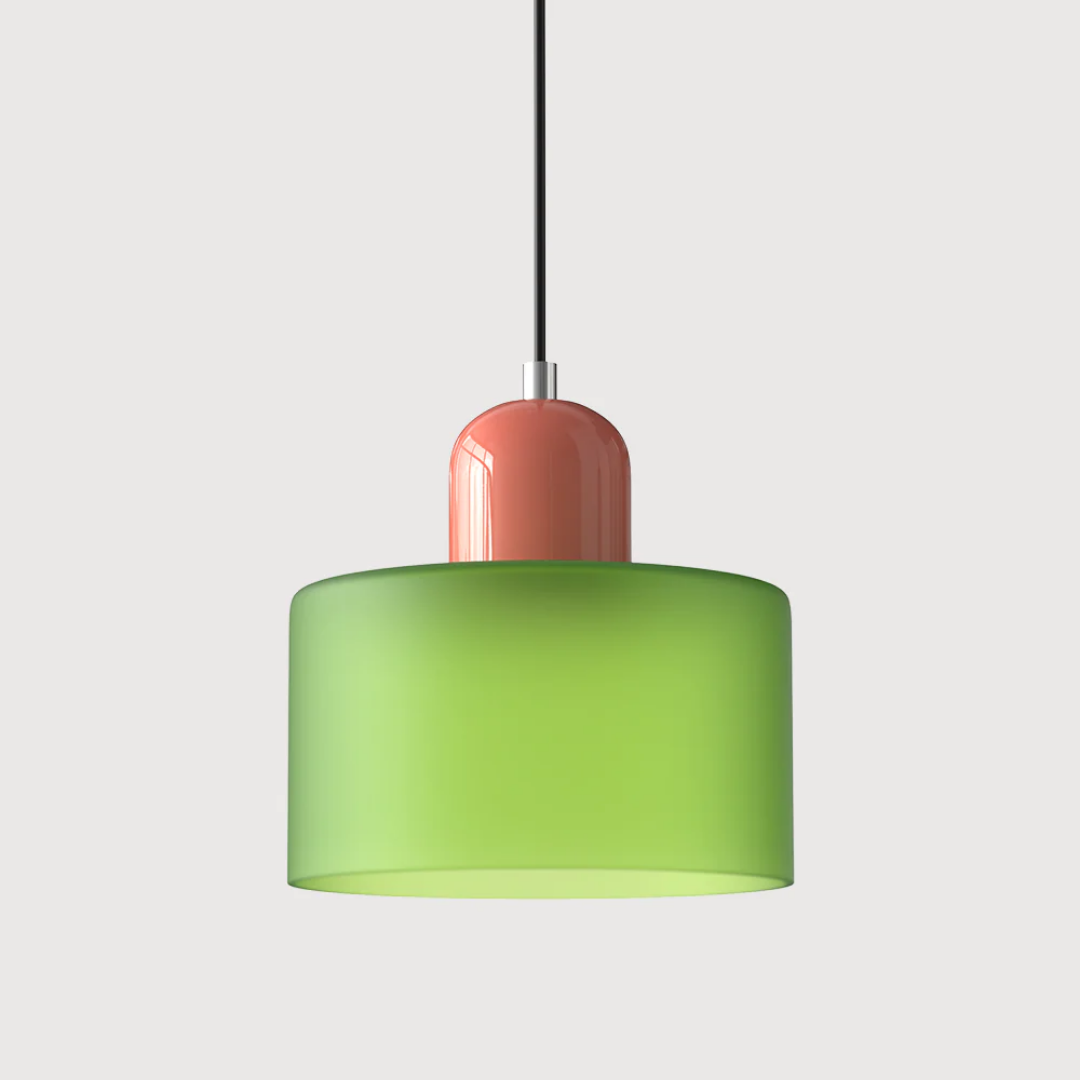 Retro Pendant Light with Orange Glass Shade & Green Top
