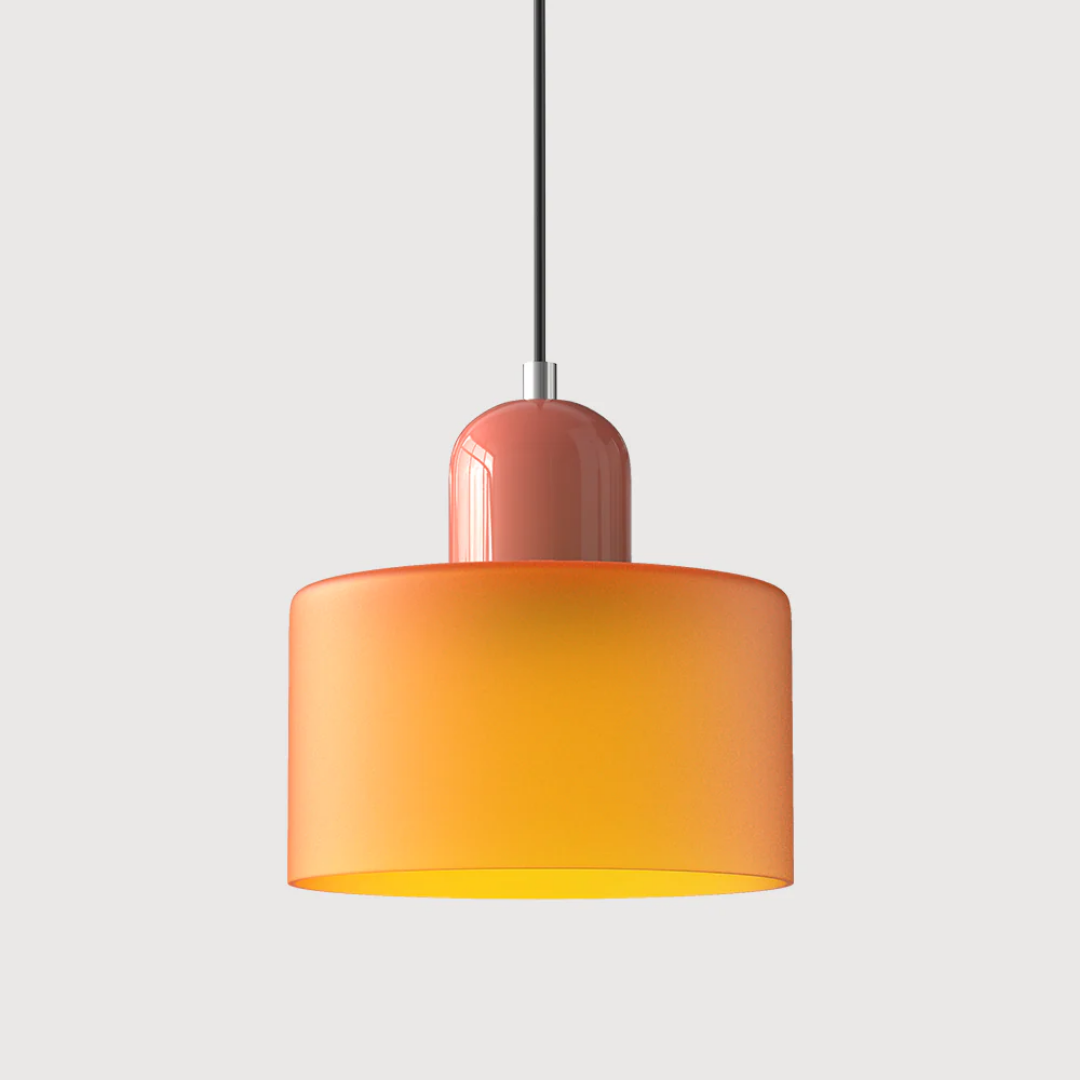 Retro Pendant Light with Orange Glass Shade & Green Top