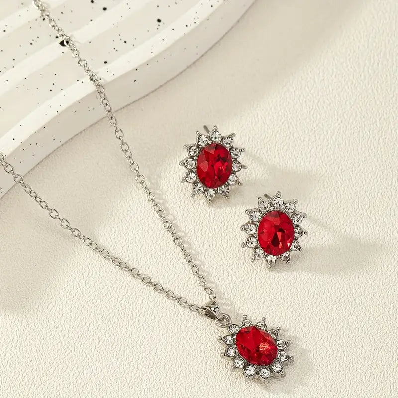 Ruby Halo Jewellery Set