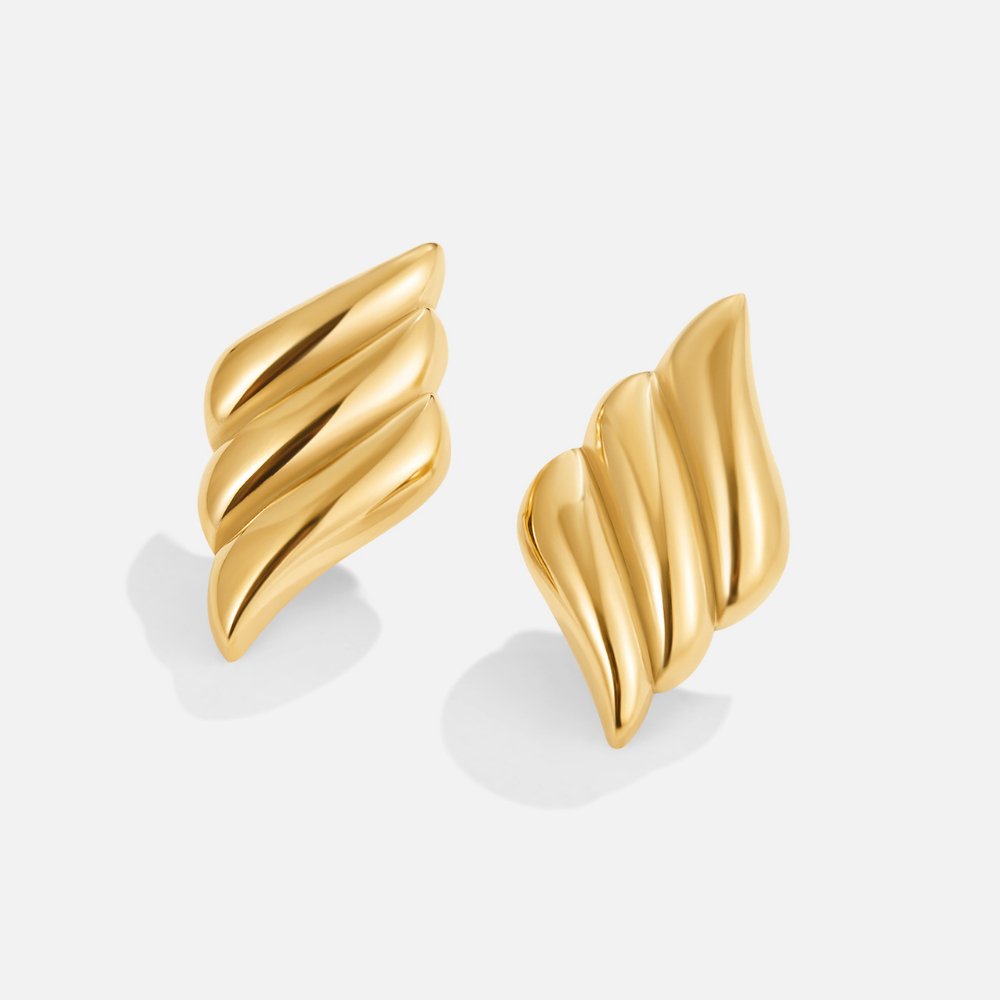 Sculpted Wave Gold Stud Earrings