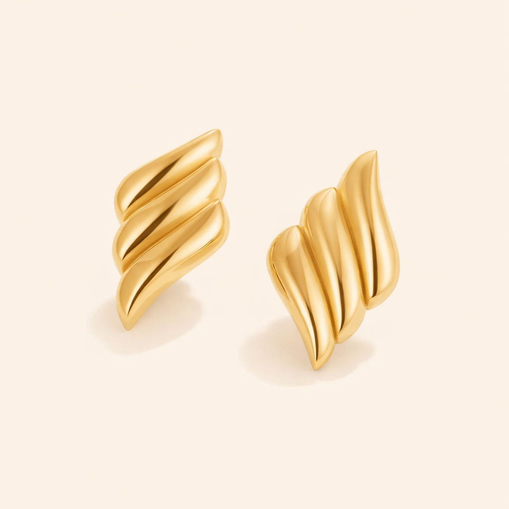 Sculpted Wave Gold Stud Earrings
