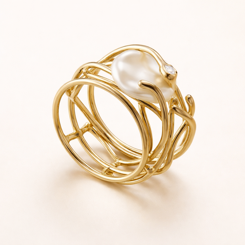 Sculptural Pearl Statement Ring - Elara