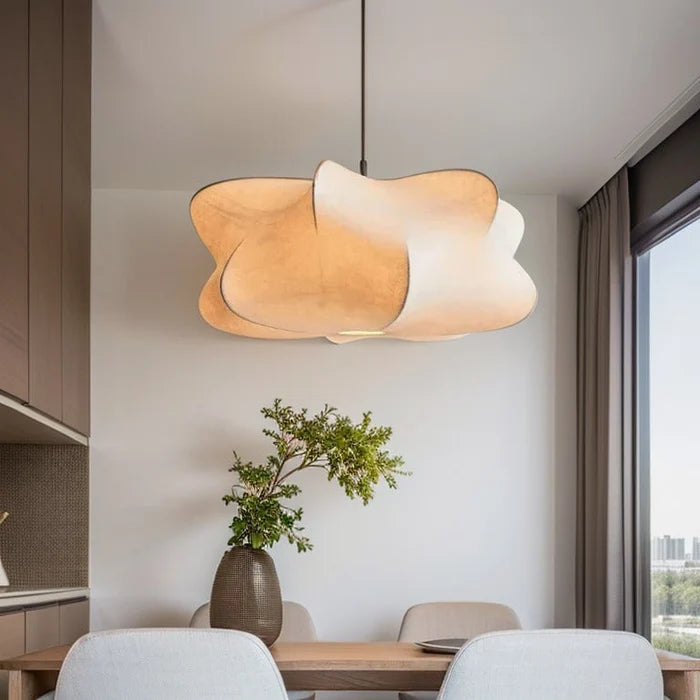 Japanese Silk Pendant Light – Warm White LED Hanging Lamp