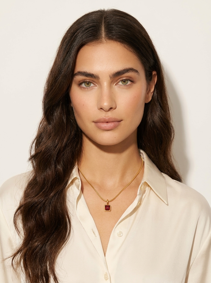 Square Gem Pendant Necklace