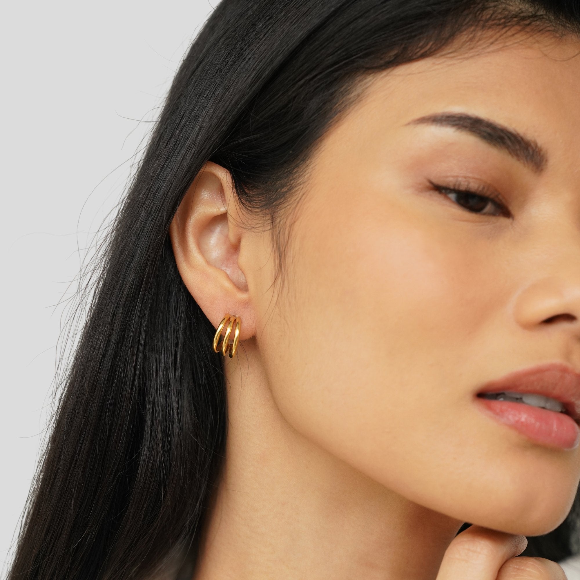 Triple Hoop Stud Earrings
