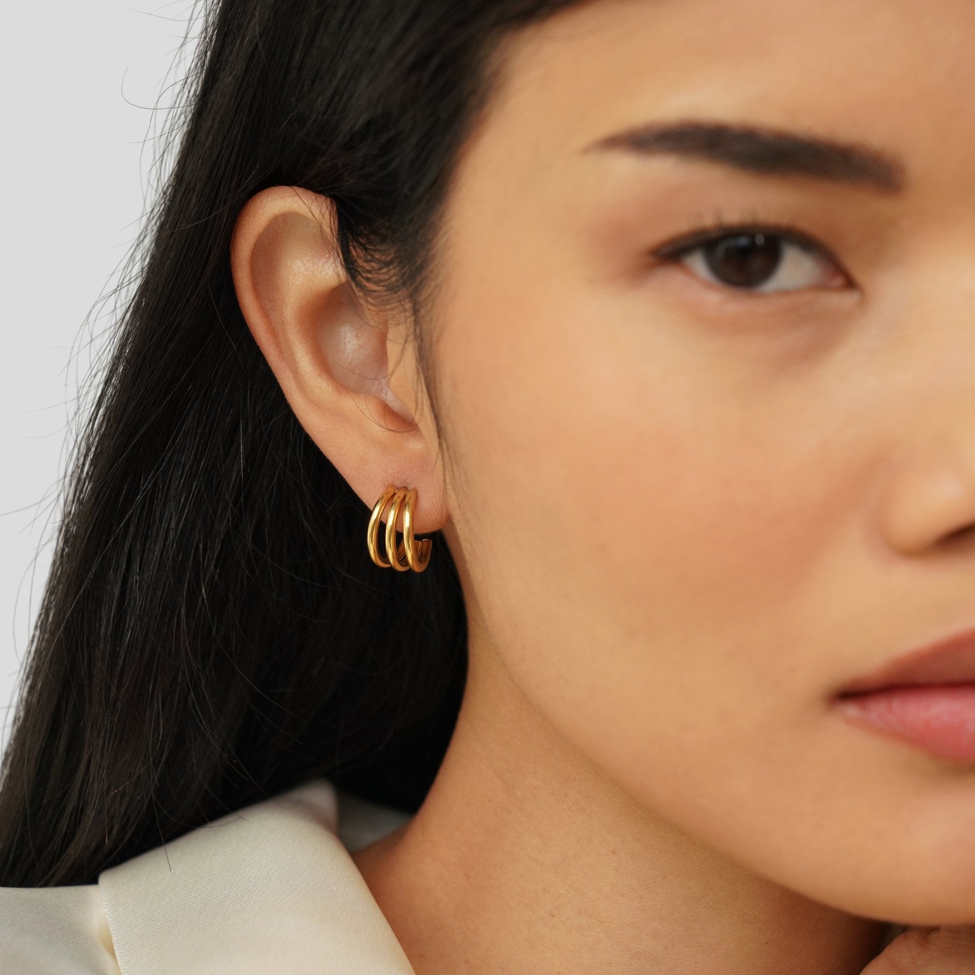 Triple Hoop Stud Earrings