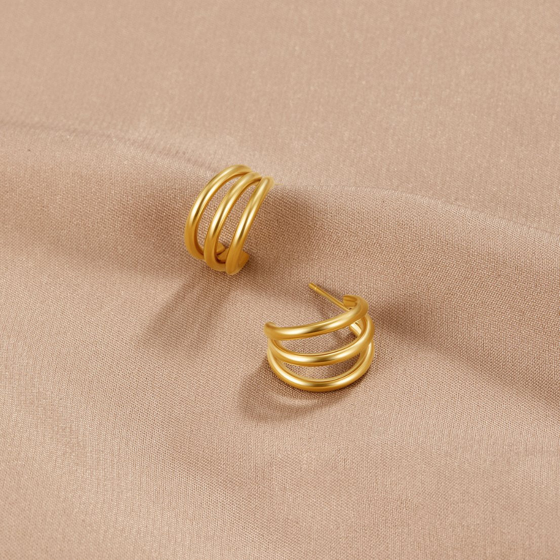 Triple Hoop Stud Earrings