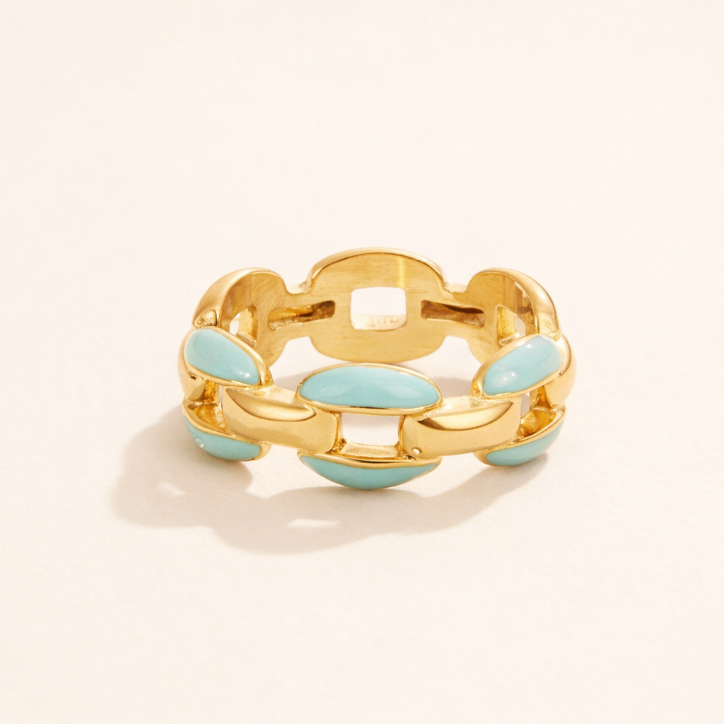 Turquoise Enamel Chain Ring – Maris