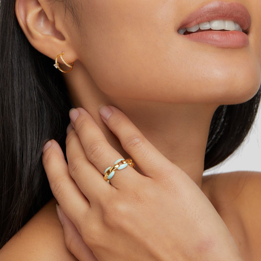Turquoise Enamel Chain Ring – Maris