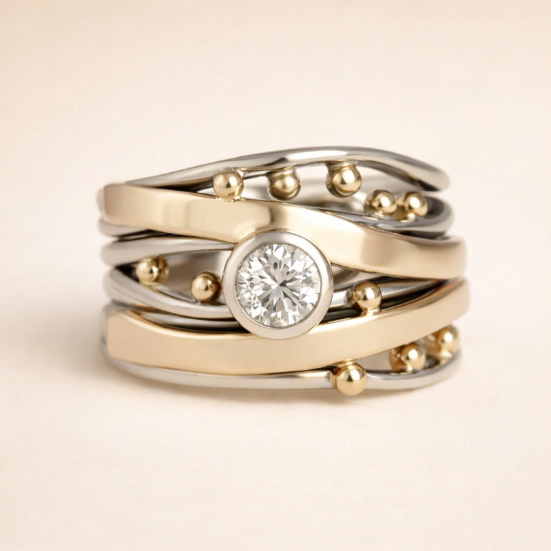 Two-Tone Crystal Ring