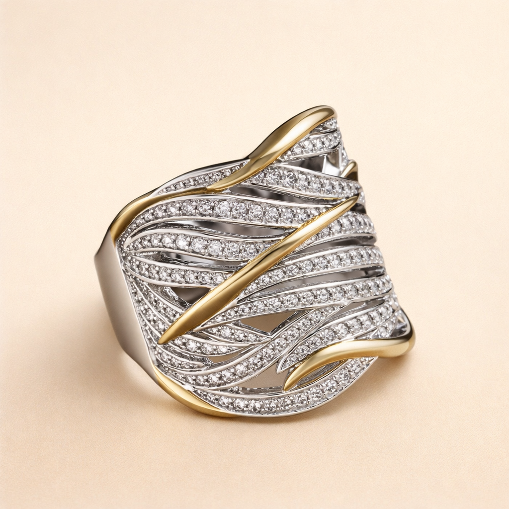 Two-Tone Crystal Statement Ring - Alessia