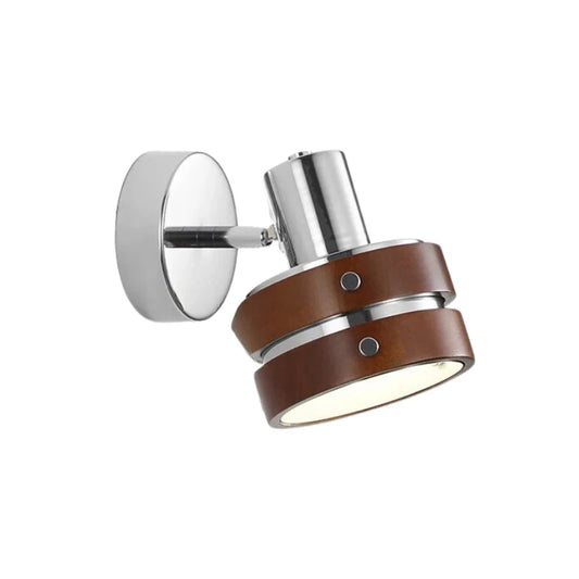 Adjustable wall spotlight in chrome and brown