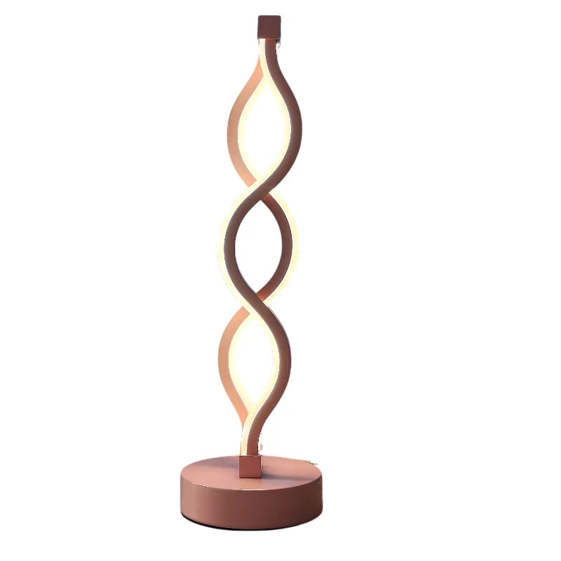 Dimmable spiral LED table lamp in pink