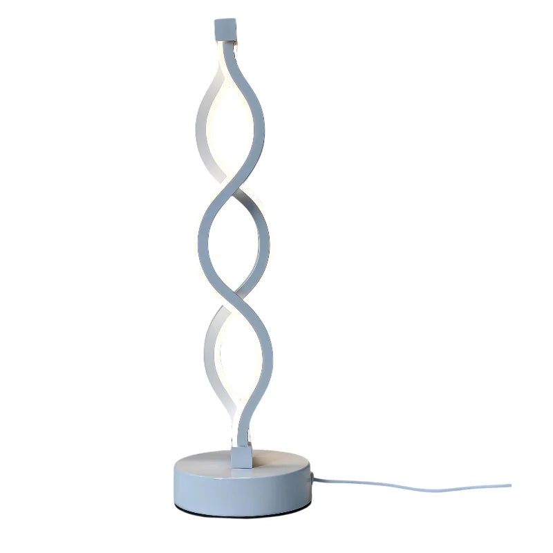 Dimmable spiral LED table lamp in silver