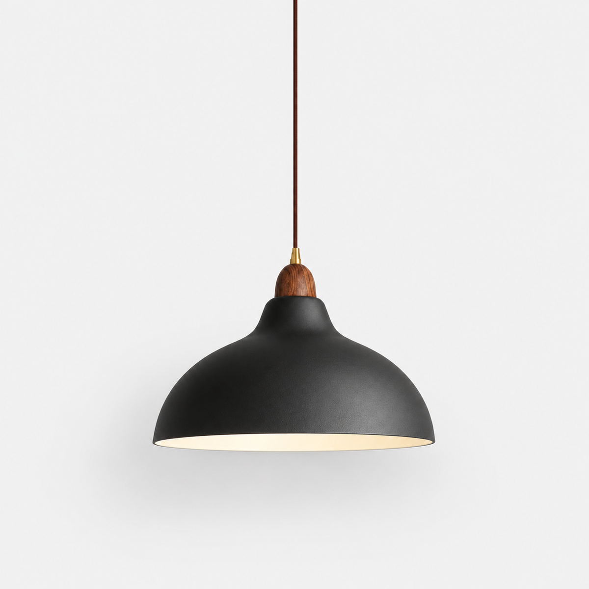 Modern dome pendant light with wooden top in black
