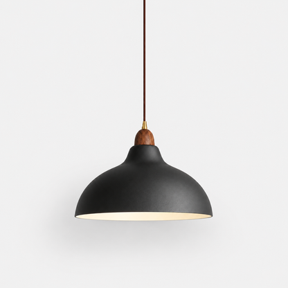 Modern dome pendant light with wooden top in black
