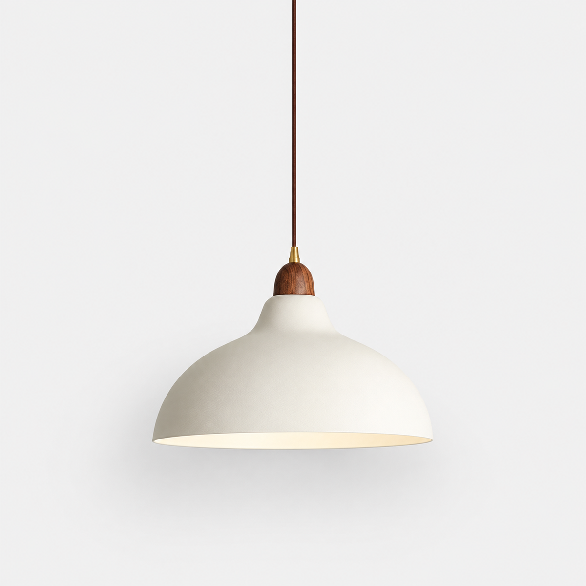 Modern dome pendant light with wooden top in white